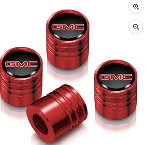 NEW GMC Red Logo in Black on Red Aluminum Cylinder-Style Tire Valve Stem Caps
